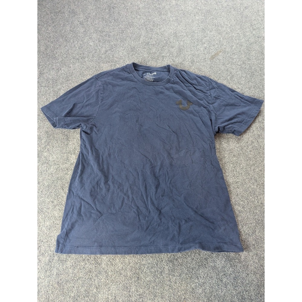 True Religion Shirt Mens XL Blue Short Sleeve Tee Logo On Back